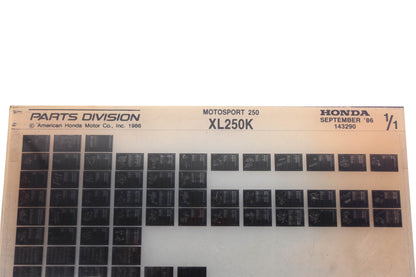 OEM Honda 143290 Motorsport 250 XL250K Parts List Microfiche Rev:9/1986