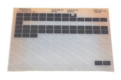 OEM Honda 14GR1HEB 1987 Elite SE50 Elite SE50P Parts List Microfiche Rev:11/1986
