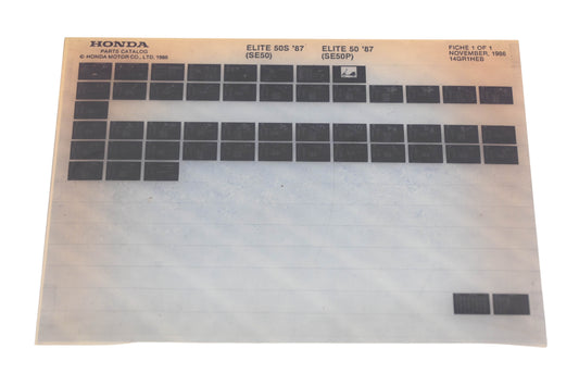 OEM Honda 14GR1HEB 1987 Elite SE50 Elite SE50P Parts List Microfiche Rev:11/1986