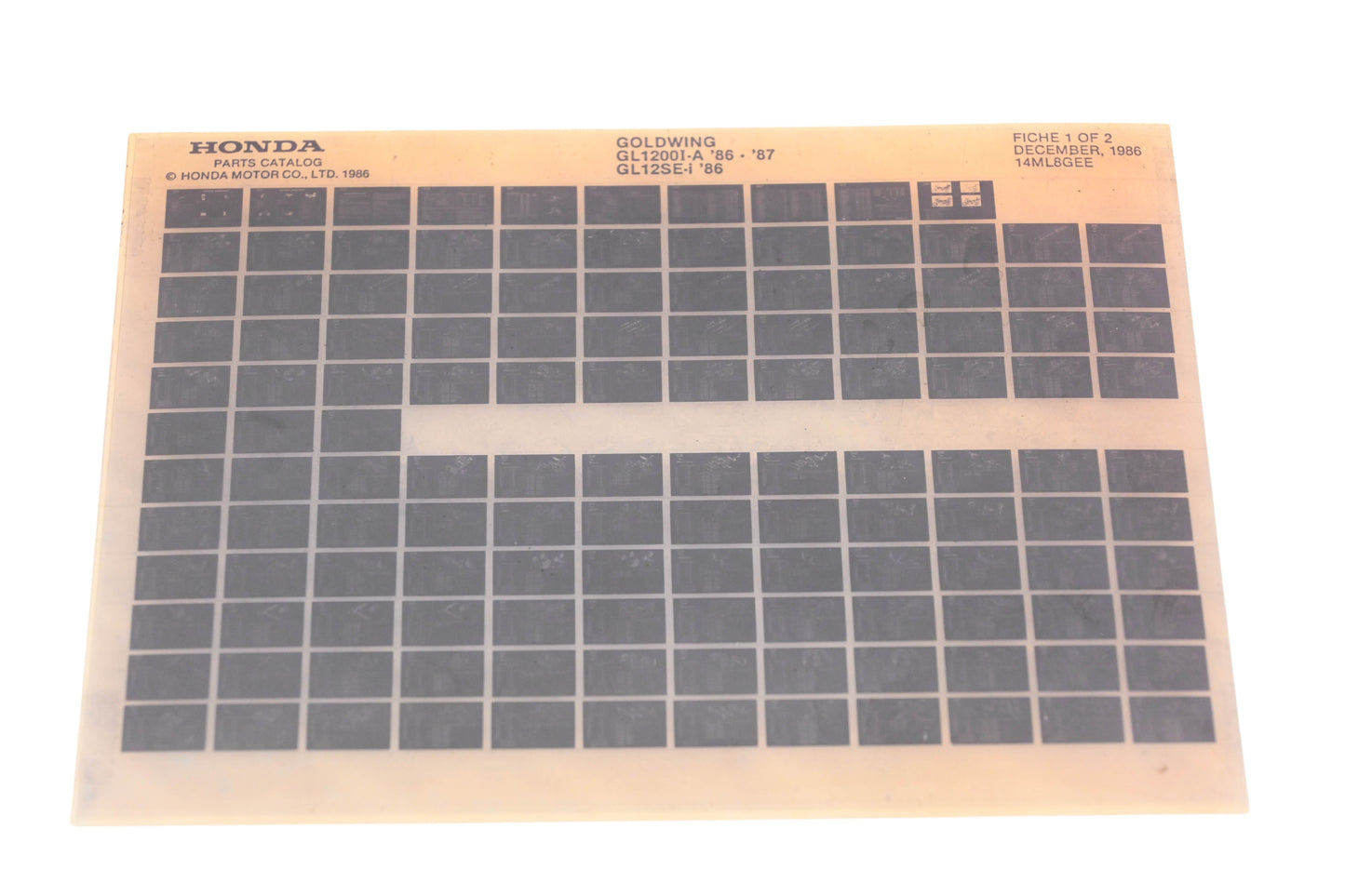 OEM Honda 14ML8GEE 1986-87 Goldwing GL1200I-A 1986 GL12SE-I Parts List Microfiche Rev:12/1986
