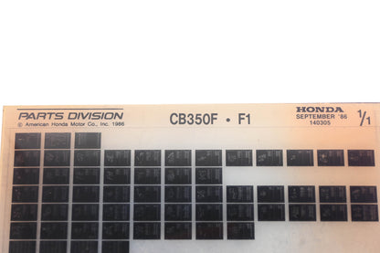 OEM Honda 140305 CB350F F1 Parts List Microfiche Rev:9/1986