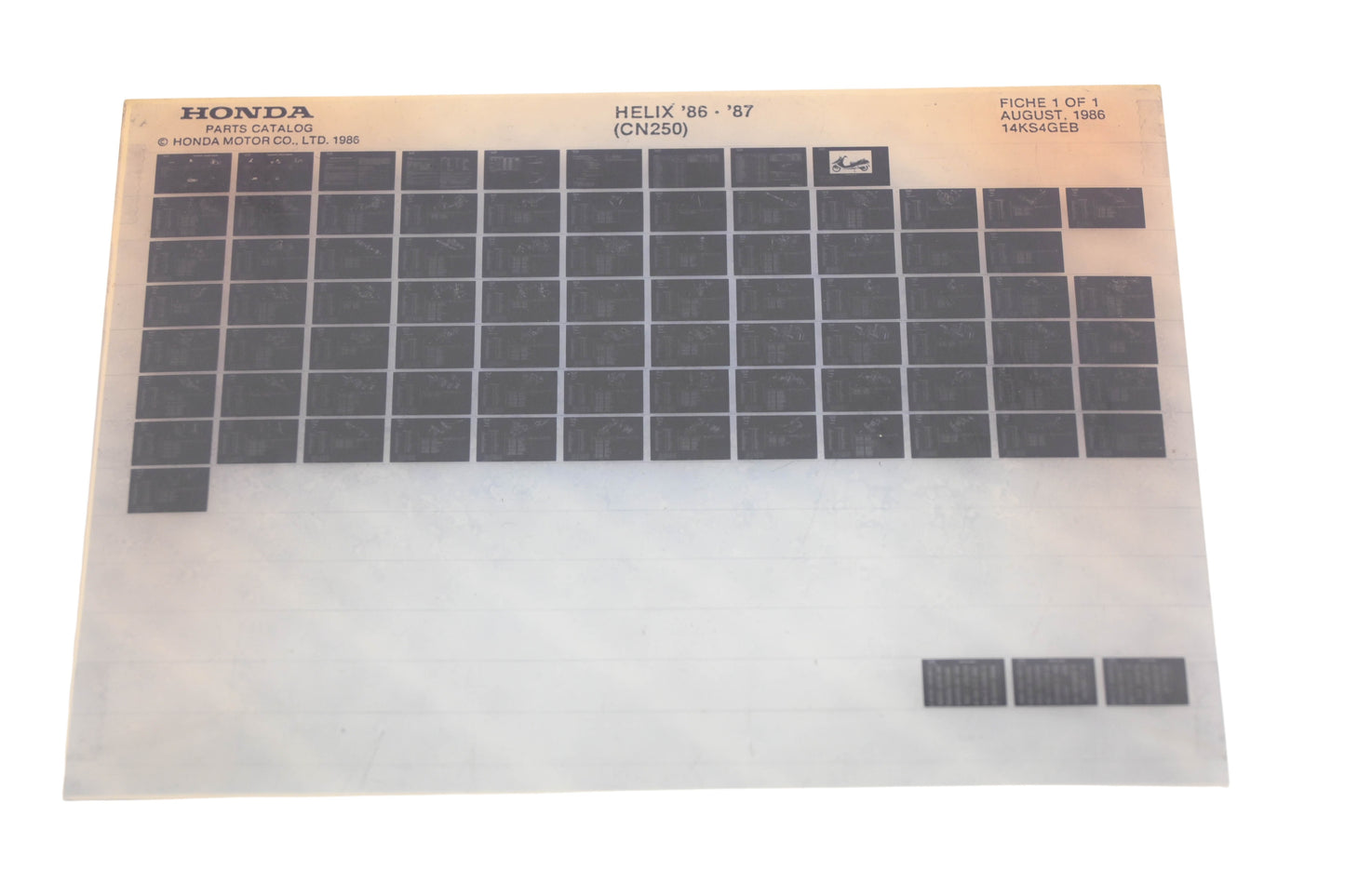 OEM Honda 14KS4GEB 1986-87 Helix CN250 Parts List MIcroficheRev:8/1986