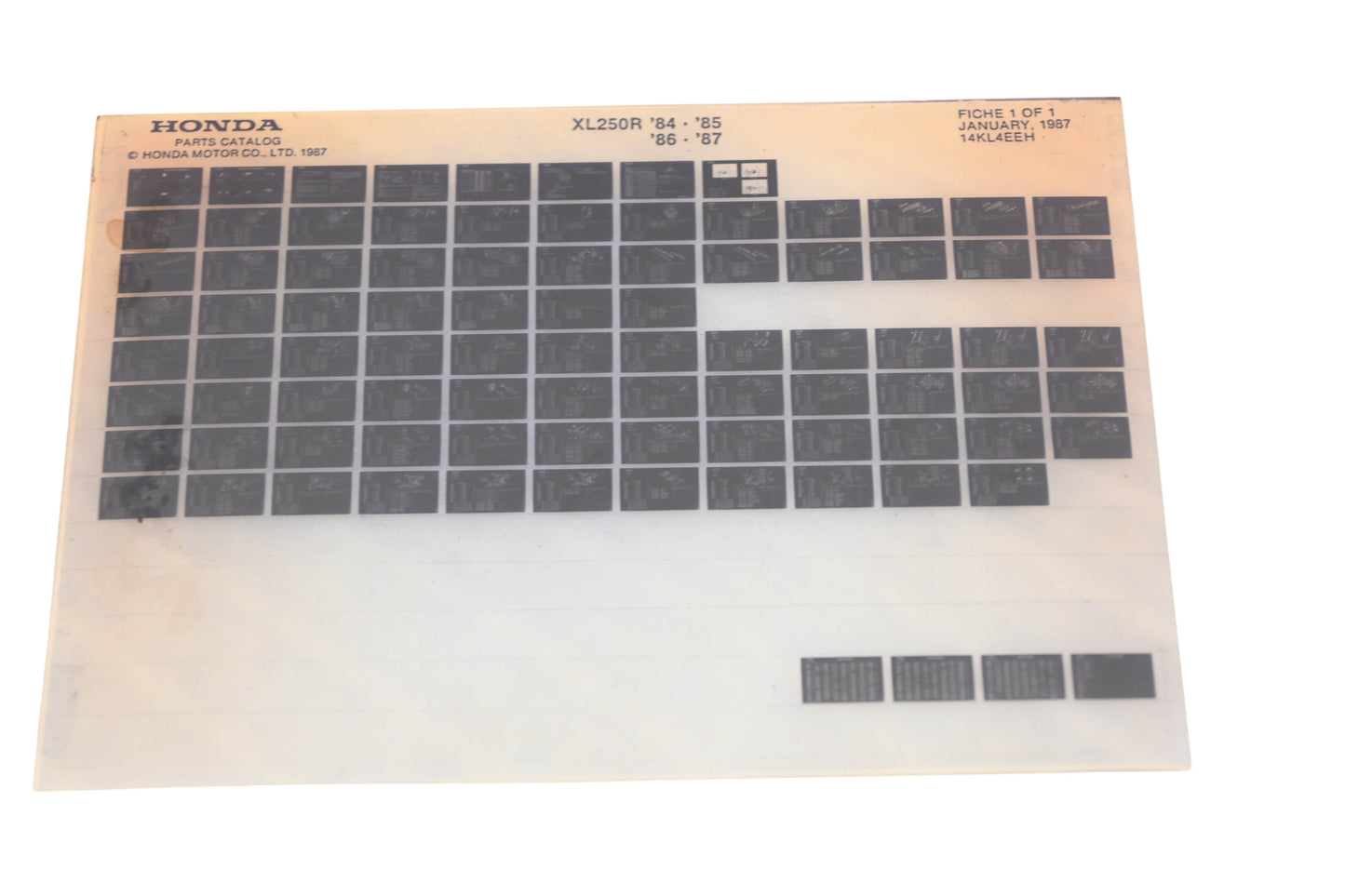 OEM Honda 14KL4EEH 1984-87 XL250R Parts List Microfiche Rev:1/1987