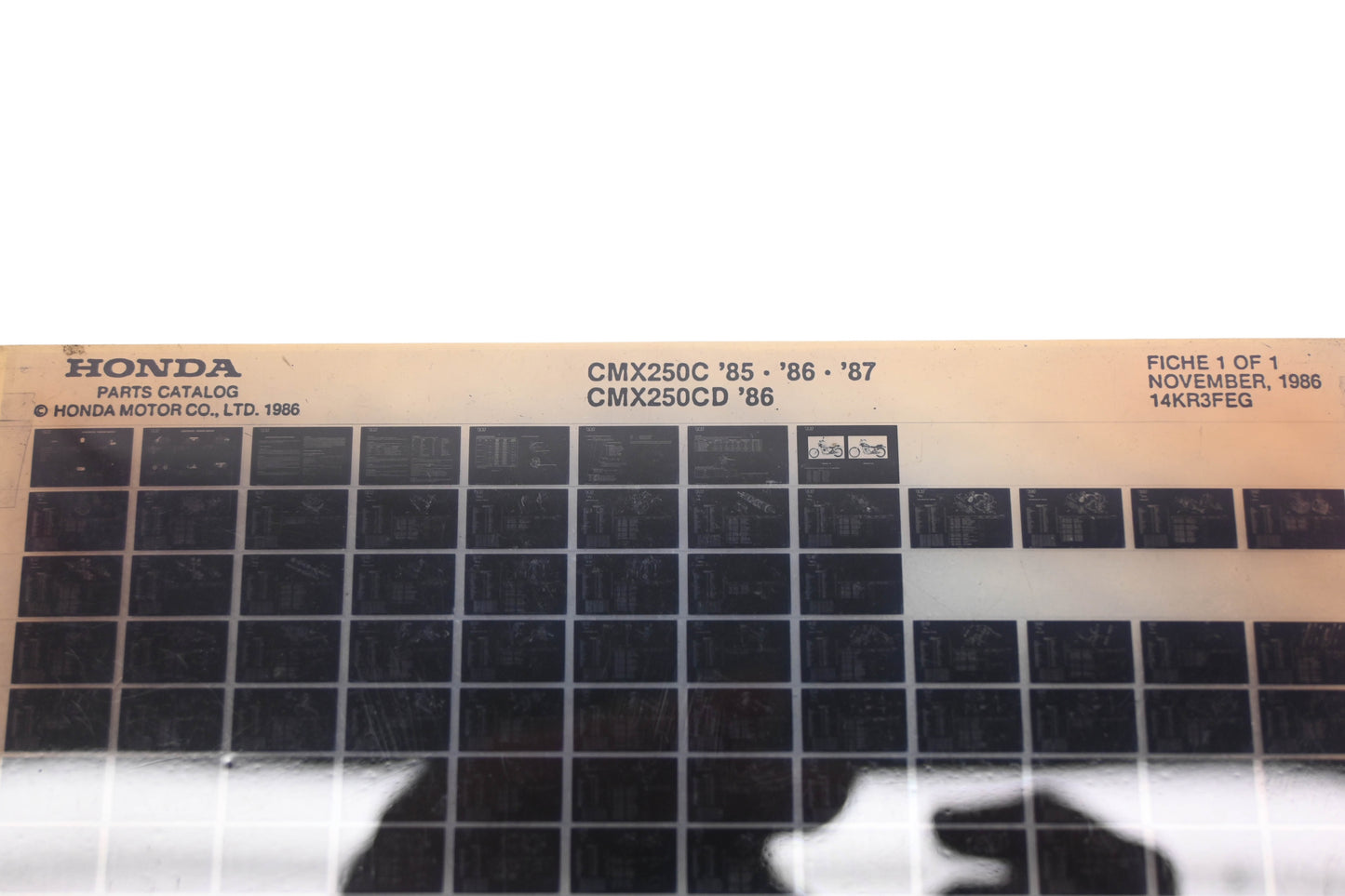 OEM Honda 14KR3FEG 1985-87 CMX250C 1986 CMX250CD Parts List Microfiche Rev:11/1986