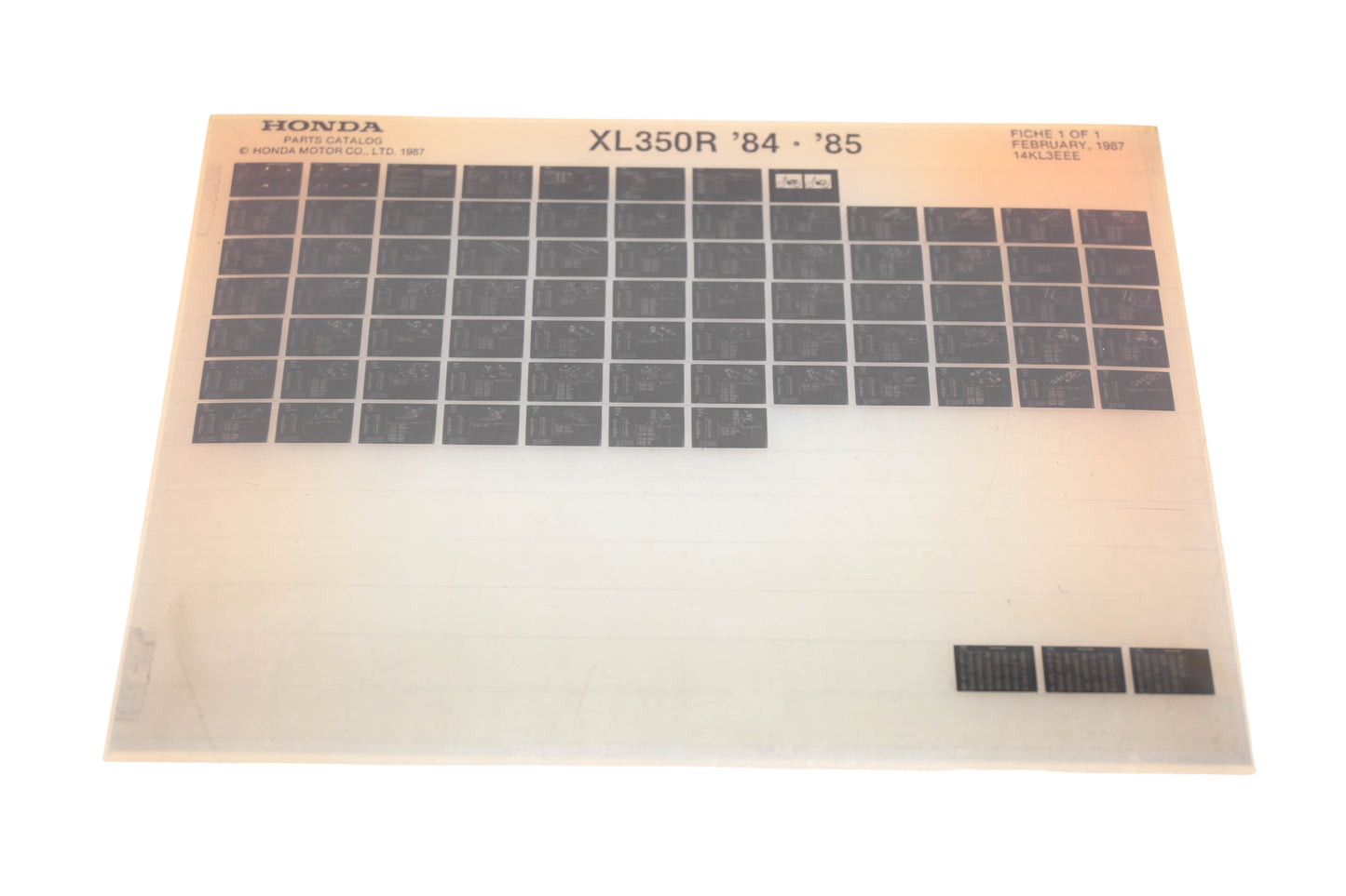 OEM Honda 14KL3EEE 1984-85 XL350R Parts List Microfiche Rev:2/1987
