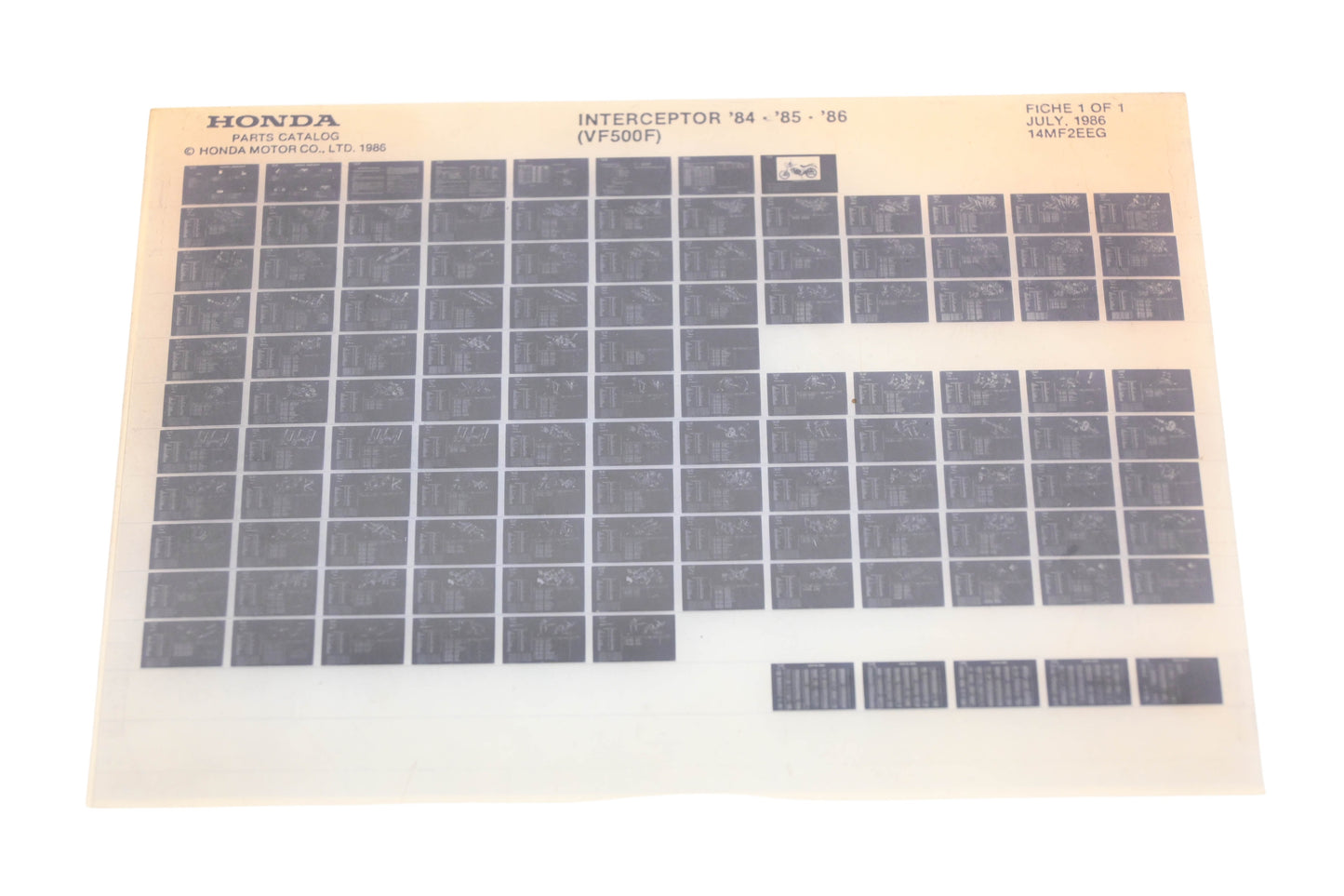 OEM Honda 14MF2EEG 1984-86 Interceptor VF500F Parts List Microfiche Rev:7/1986