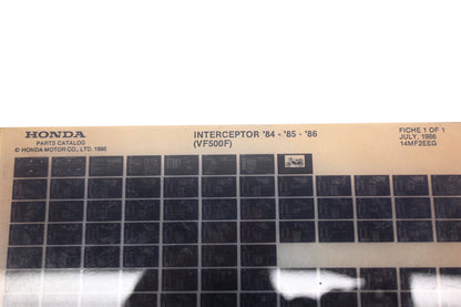 OEM Honda 14MF2EEG 1984-86 Interceptor VF500F Parts List Microfiche Rev:7/1986