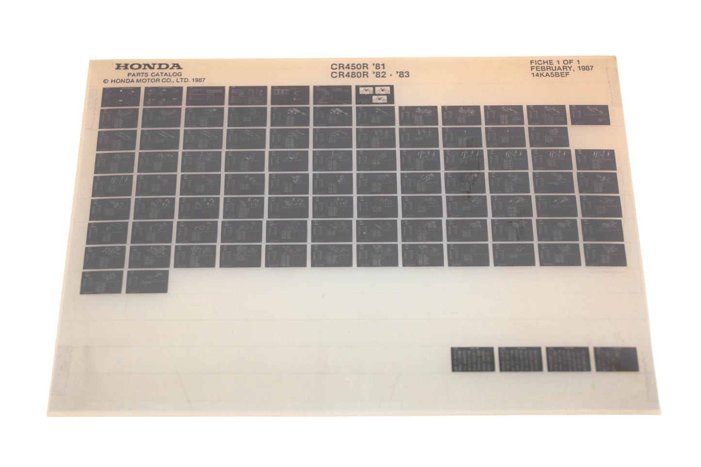 OEM Honda 14KA5BEF 1981 CR450R 1982-83 CR480R Parts List Microfiche Rev:2/1987