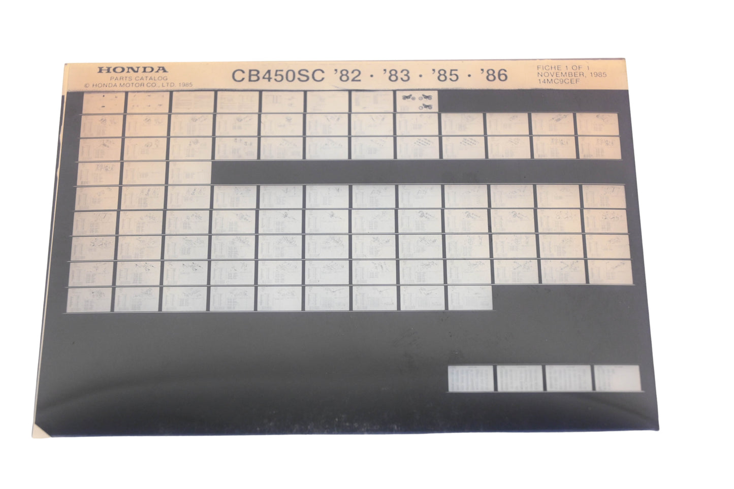 OEM Honda 14MC9CEF 1982-83, 1985-86 CB450SC Parts List Microfiche Rev:11/1985