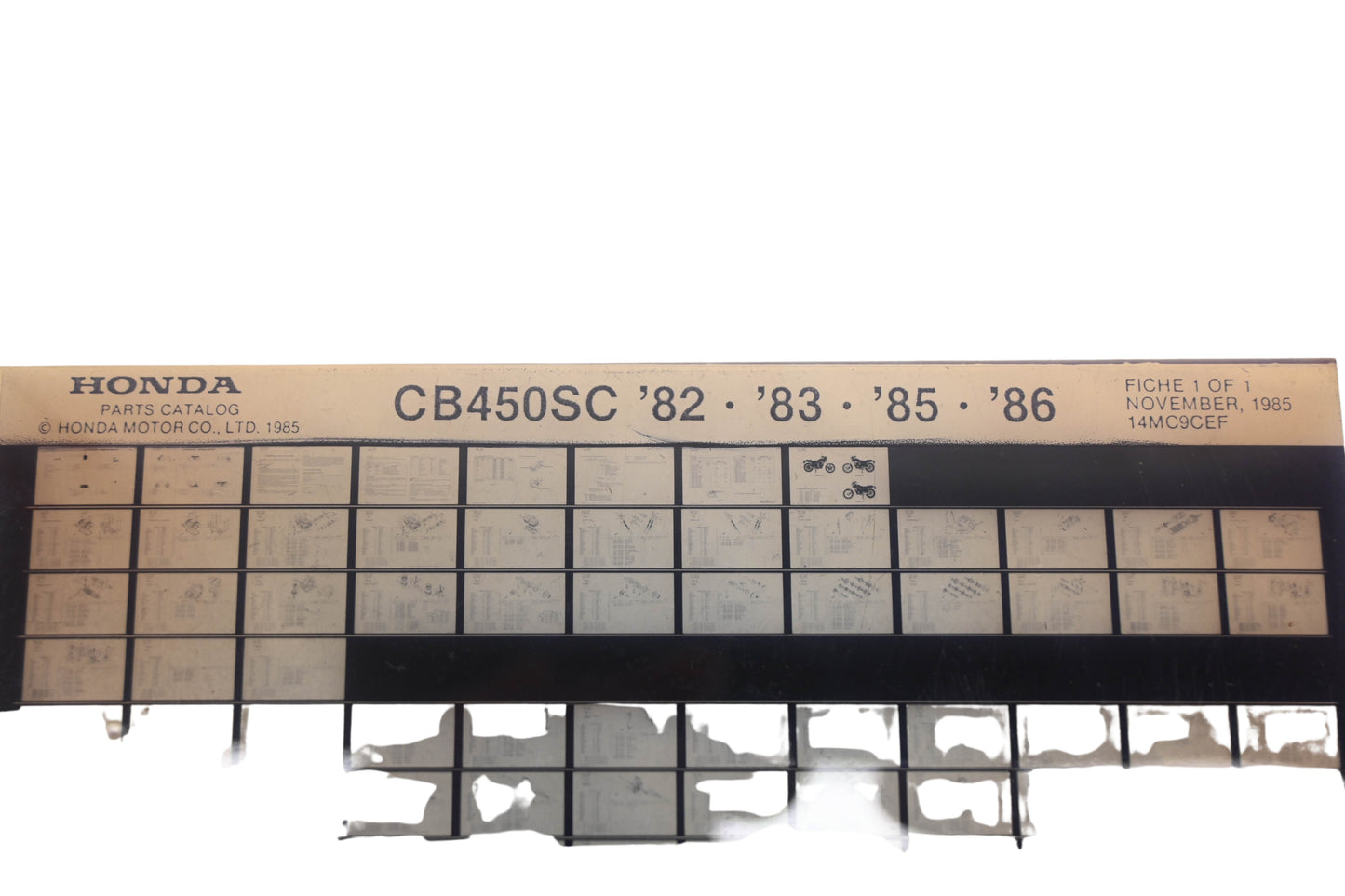 OEM Honda 14MC9CEF 1982-83, 1985-86 CB450SC Parts List Microfiche Rev:11/1985
