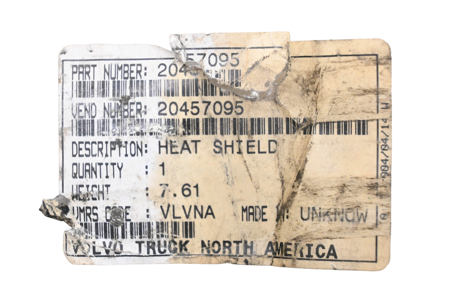 Volvo 20457095 Exhaust Heat Shield NOS