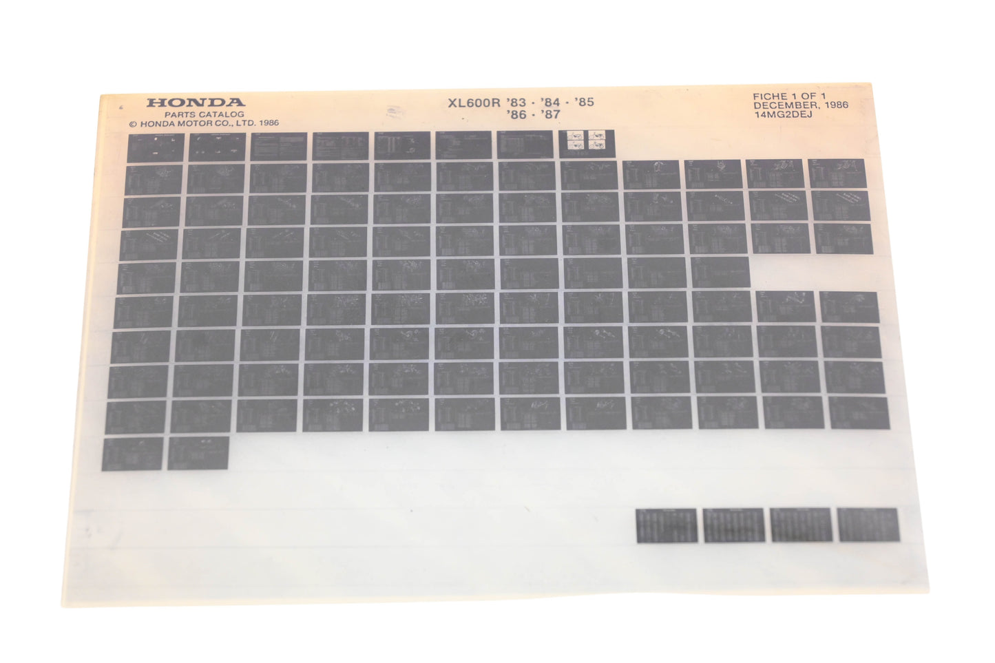 New OEM Honda 14MG2DEJ 1983-87 XL600R Parts List Microfiche Rev:12/1986 NOS