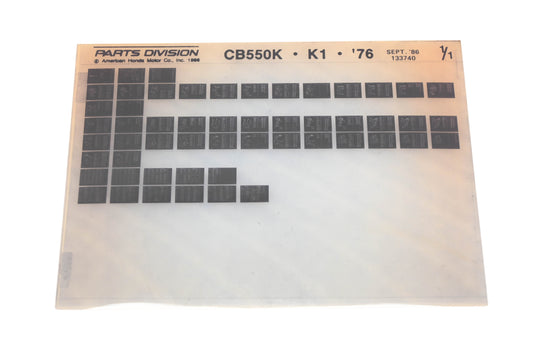 New OEM Honda 133740 1976 CB550K K1 Parts List Microfiche Rev:9/1986 NOS