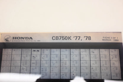 New OEM Honda WE050-204 1977-78 CB750K Parts List Microfiche Rev:3/1980 NOS