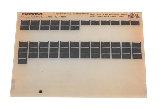 New OEM Honda ACCS 03 1977-85 Motorcycle Accessories Microfiche Rev:2/1986 NOS