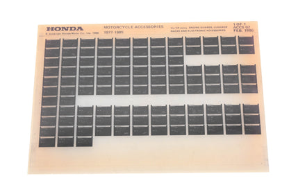 New OEM Honda ACCS 02 1977-85 Motorcycle Accessories Microfiche Rev:2/1986 NOS