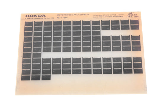 New OEM Honda ACCS 02 1977-85 Motorcycle Accessories Microfiche Rev:2/1986 NOS