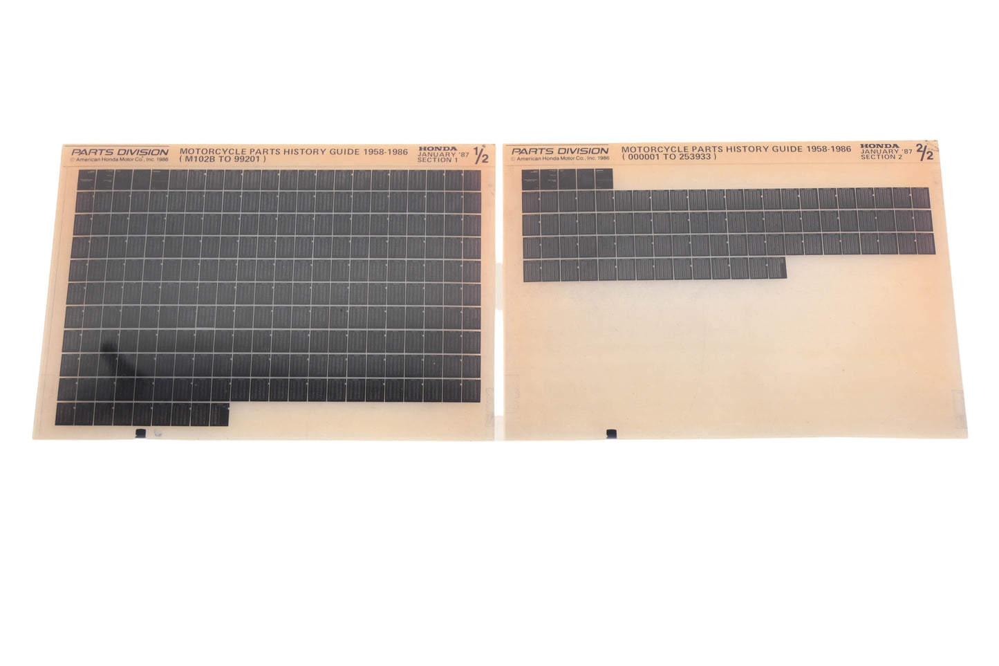New OEM Honda XM005-143 1958-86 Motorcycle Parts History Guide Microfiches Rev:1/1987 NOS