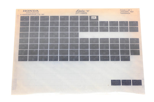 New OEM Honda 14MM8HEA 1987 Shadow VT1100C Parts List Microfiche Rev:1/1987 NOS
