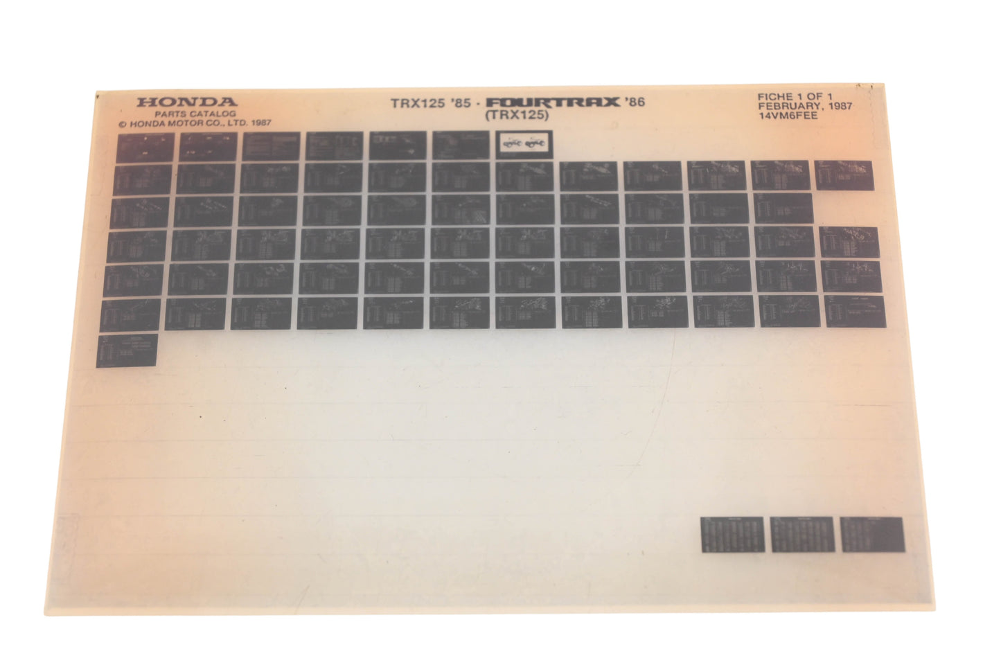 OEM Honda 14VM6FEE 1985 TRX125 1986 Fourtrax TX125 Parts List Microfiche Rev:2/1987