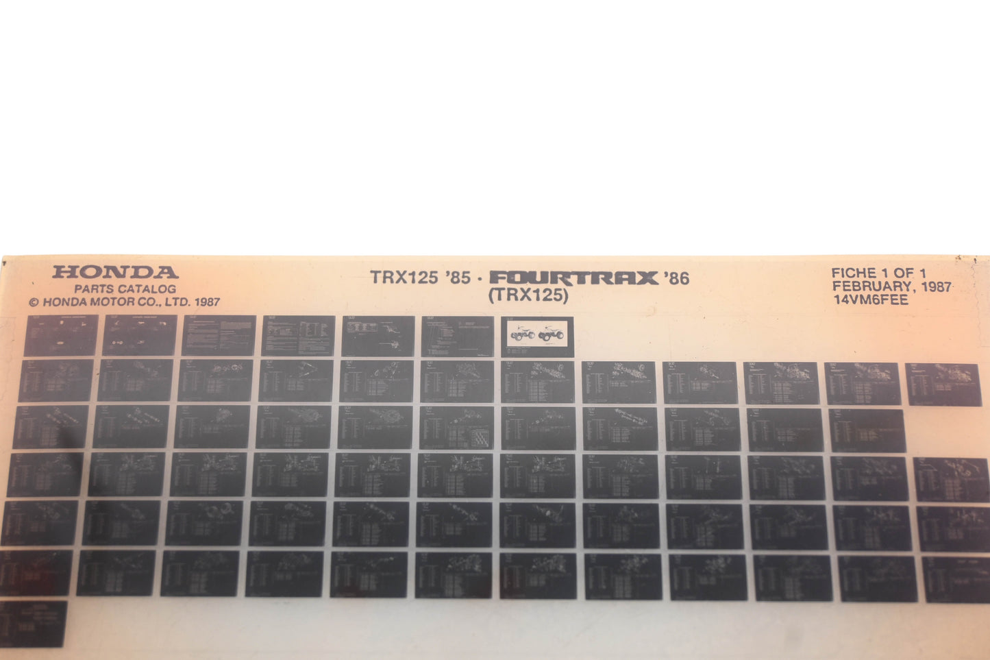 OEM Honda 14VM6FEE 1985 TRX125 1986 Fourtrax TX125 Parts List Microfiche Rev:2/1987