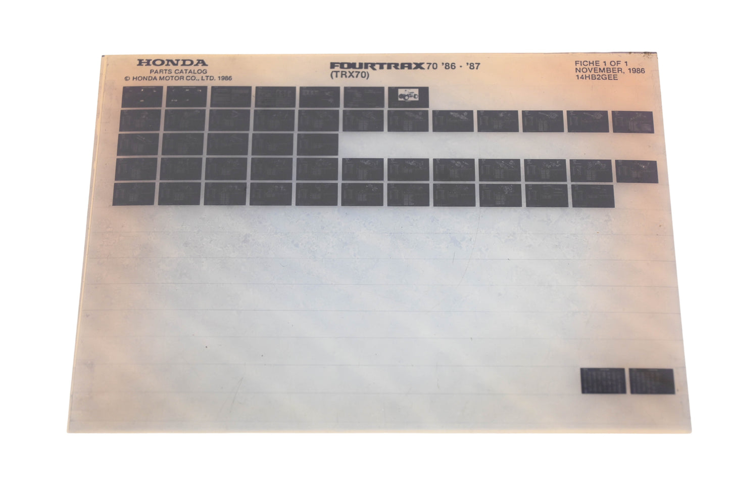 OEM Honda 14HB2GEE 1986-87 Fourtrax70 TRX70 Parts List Microfiche Rev:11/1986