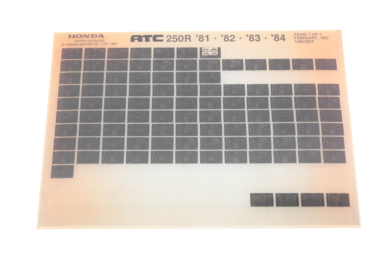 OEM Honda 14961BEF 1981-84 ATC250R Parts List Microfiche Rev:2/1987