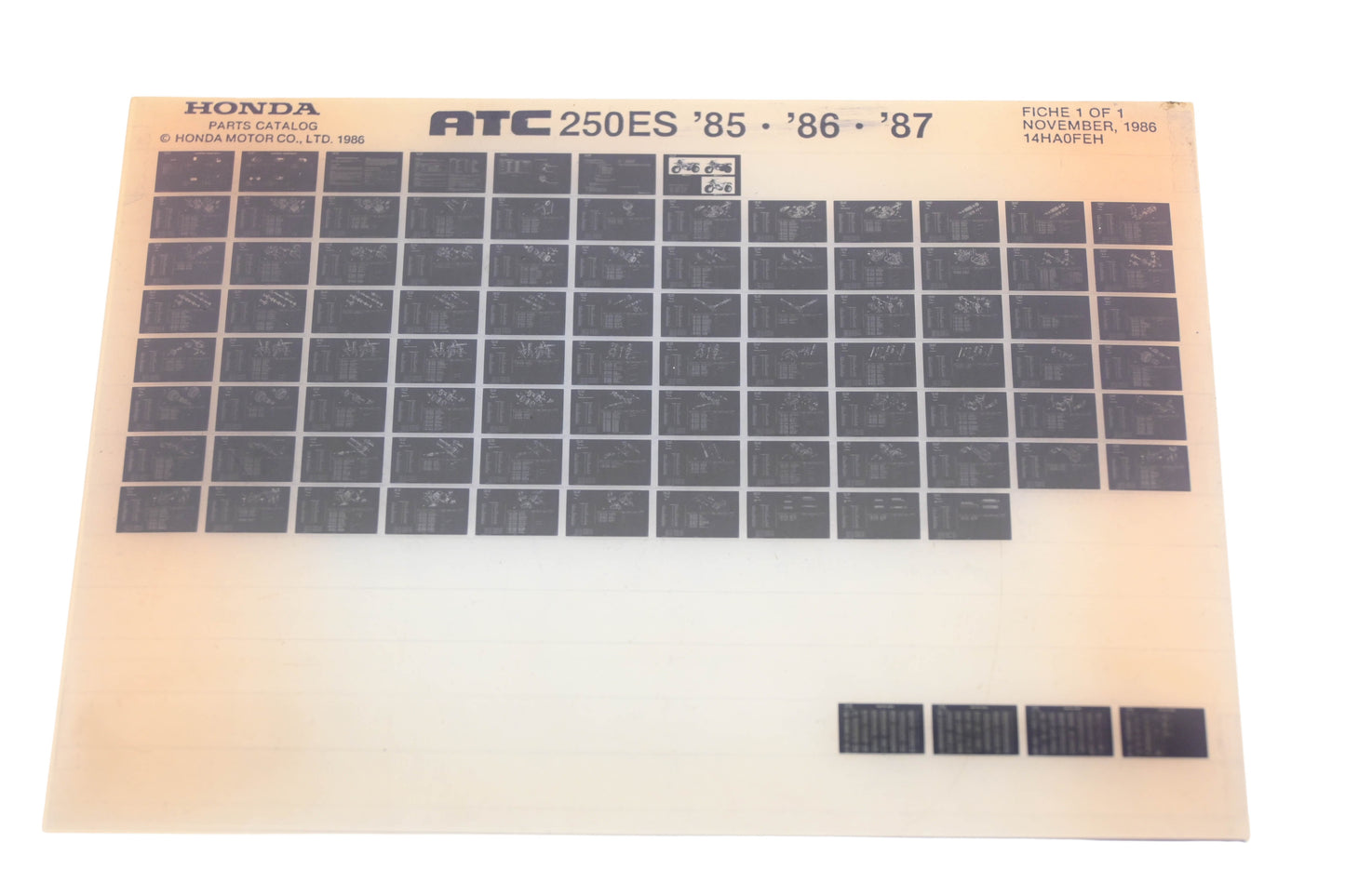 OEM Honda 14HA0FEH 1985-87 ATC250ES Part List Microfiche Rev:11/1986