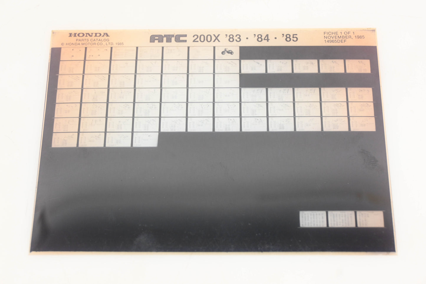 OEM Honda 14965DEF 1983-85 ATC200X Parts List Microfiche Rev:11/1985