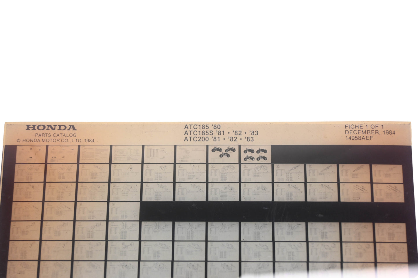 OEM Honda 14958AEF 1980 ATC185 1981-83 ATC185S/ATC200 Parts List Microfiche Rev:12/1984
