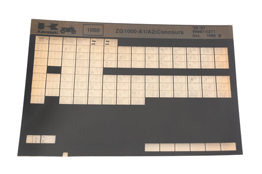 OEM Kawasaki 99961-0211 1986-87 ZG1000-A1/A2:Concours Parts List Microfiche Rev:10/1986