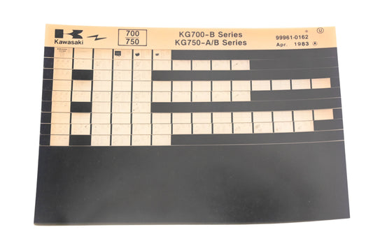 OEM Kawasaki 99961-0162 KG700-B KG750-A/B Series Parts List Microfiche Rev:4/1963