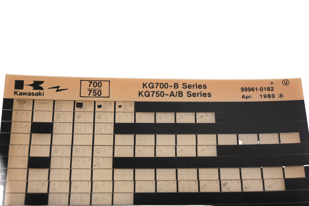 OEM Kawasaki 99961-0162 KG700-B KG750-A/B Series Parts List Microfiche Rev:4/1963