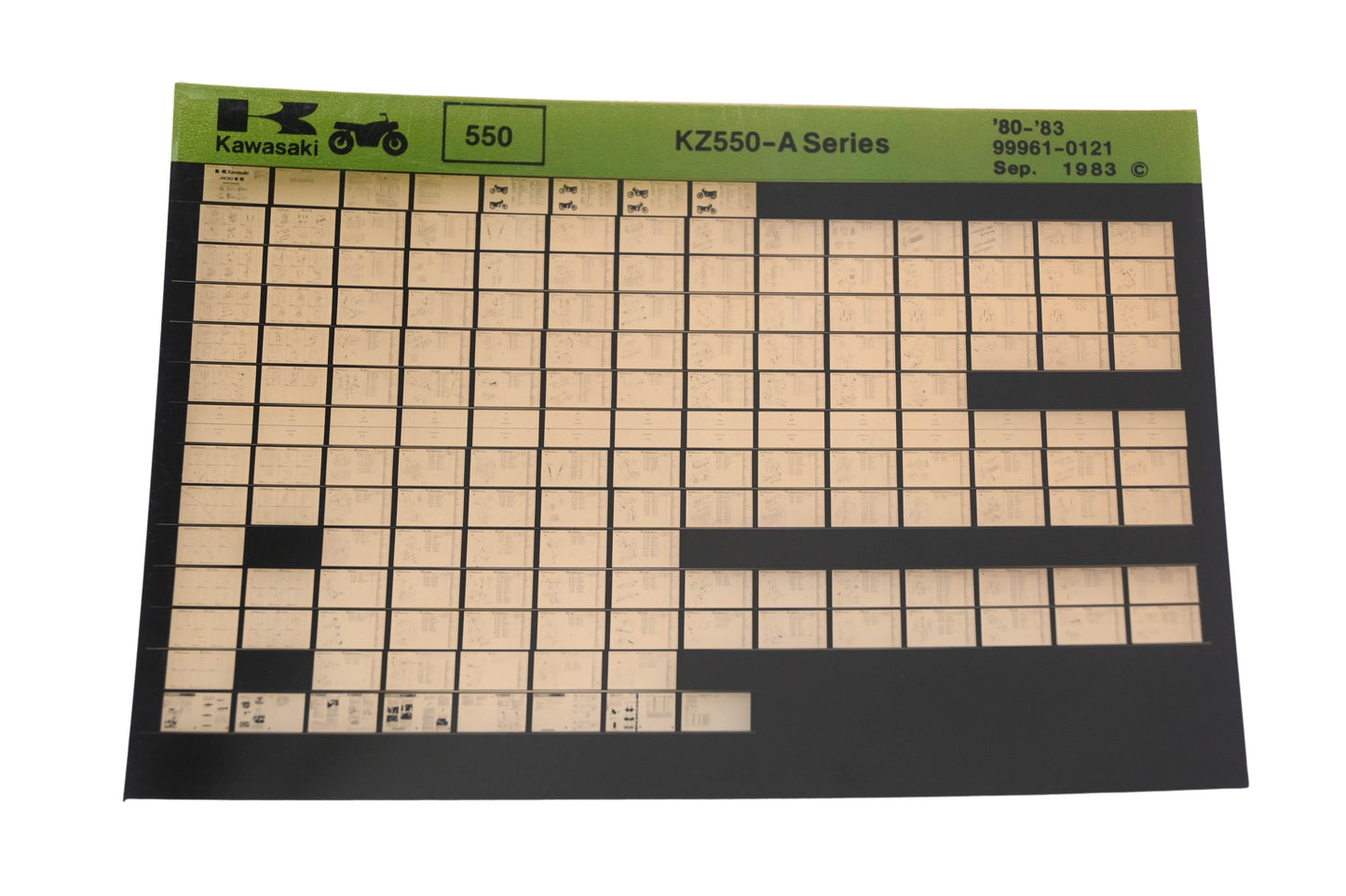 OEM Kawasaki 99961-0121 1980-83 KZ550-A Series Parts List Microfiche Rev:9/1983