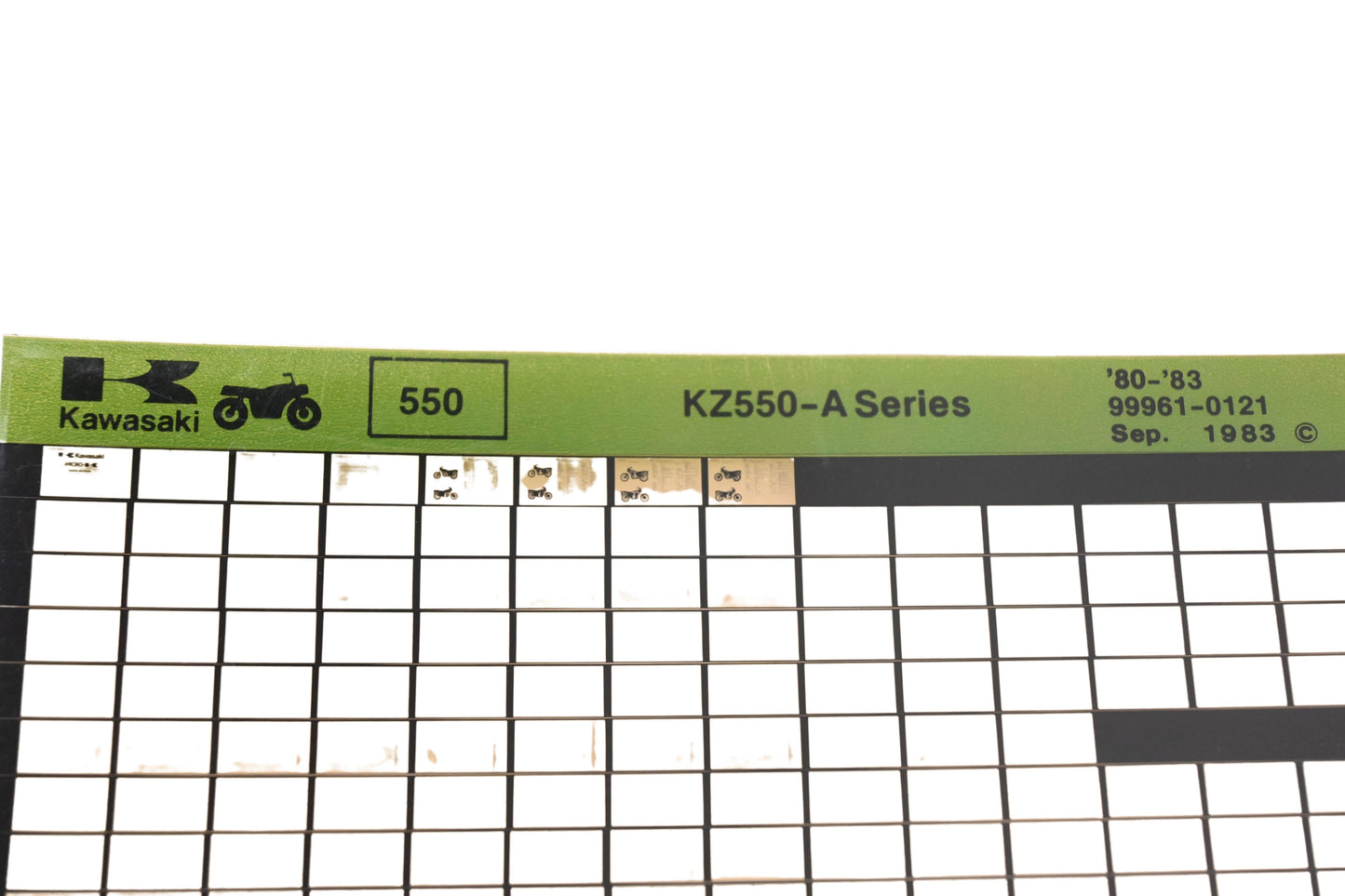 OEM Kawasaki 99961-0121 1980-83 KZ550-A Series Parts List Microfiche Rev:9/1983