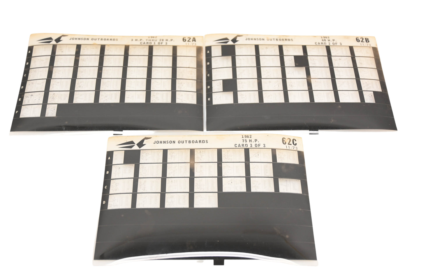 Johnson Outboard 62A, 62B, 62C 1962 3hp - 75hp Parts List Microfiches Rev:11/73