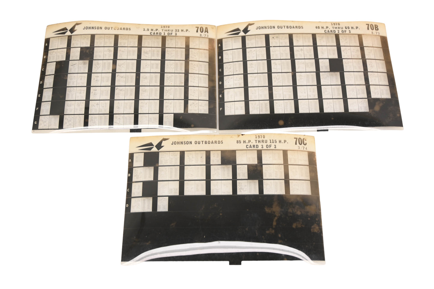 Johnson Outboard 70A, 70B, 70C 1970 1.5hp 115hp Parts List Microfiches Rev:3/1974