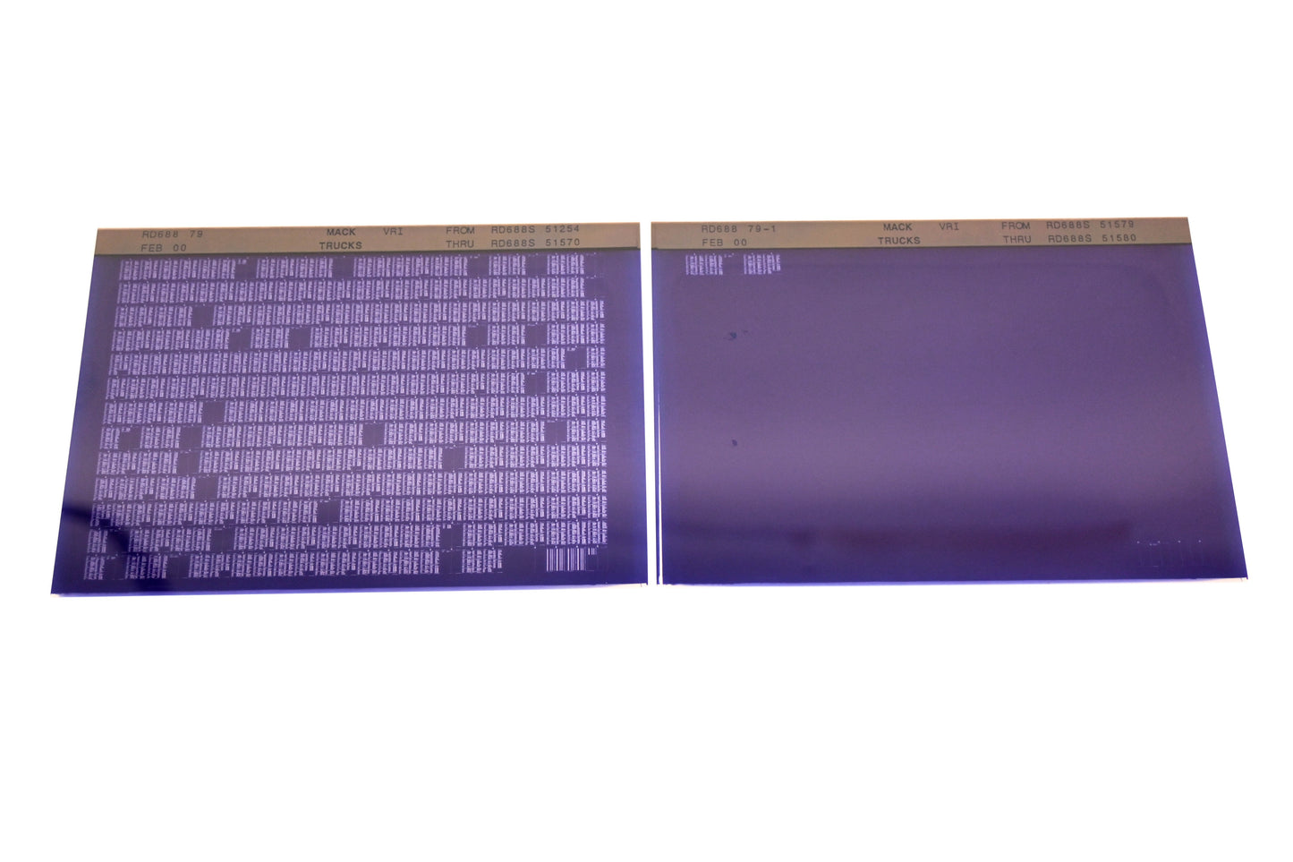 Mack RD688 79, RD688 79-1 RD688S51254 - RD688S51580 VRI Microfiche Lot of 2 NOS