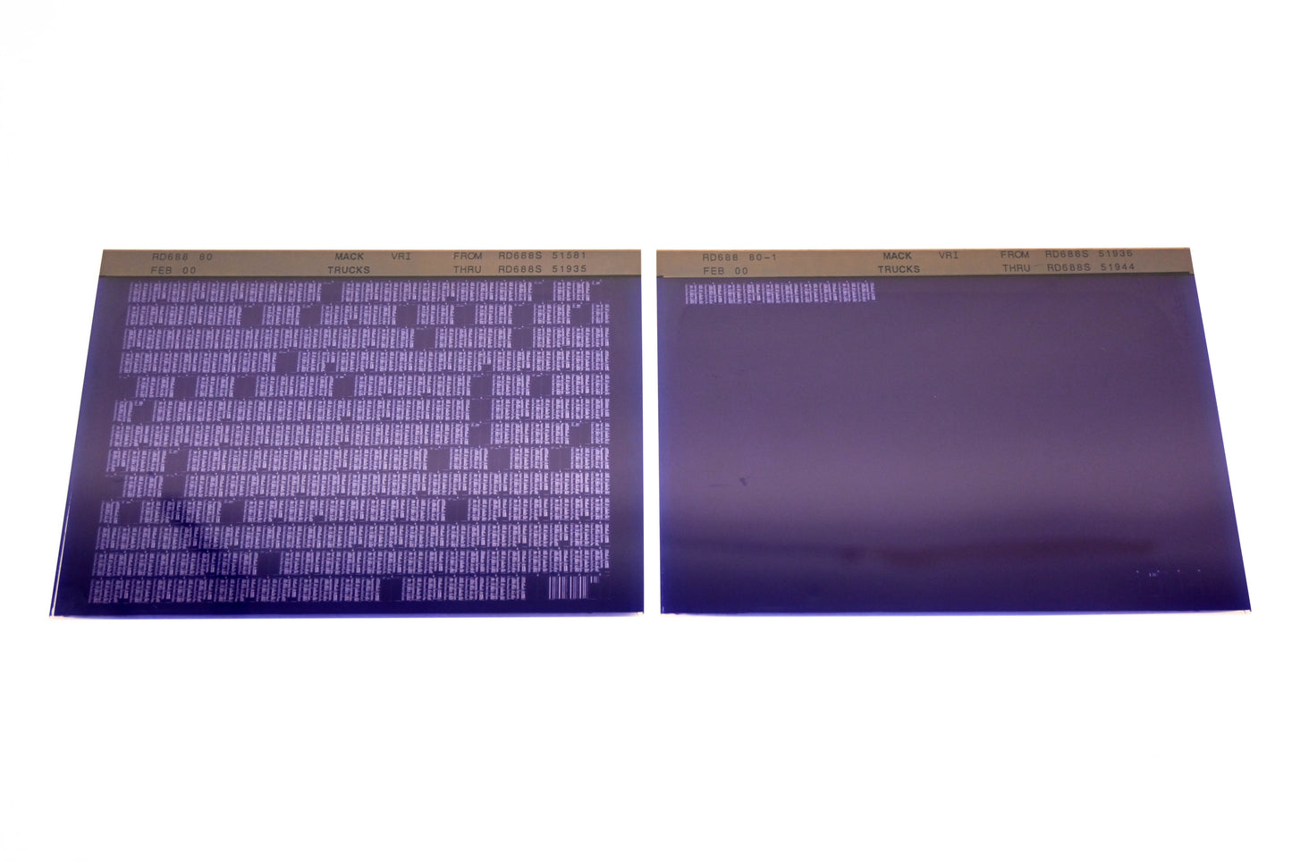 Mack RD688 80, RD688 80-1 RD688S51581 - RD688S51944 VRI Microfiche Lot of 2 NOS