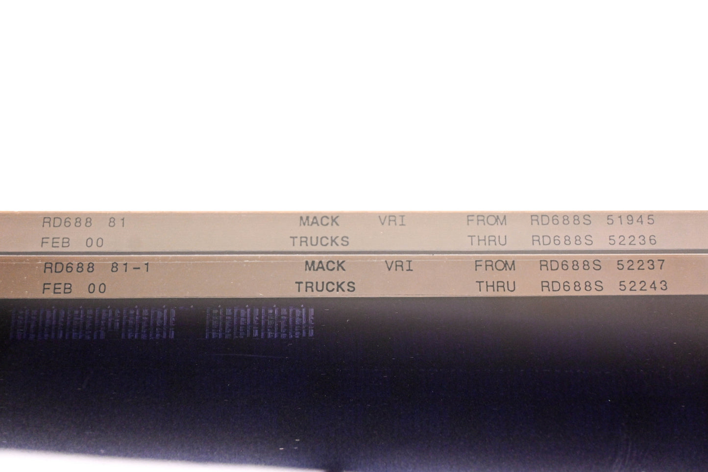 Mack RD688 81, RD688 81-1 RD688S51945 - RD688S52243 VRI Microfiche Lot of 2 NOS