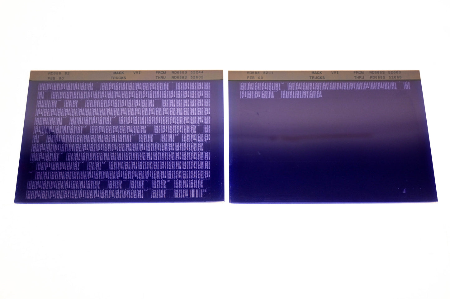 Mack RD688 82, RD688 82-1 RD688S52244 - RD688S52686 VRI Microfiche Lot of 2 NOS