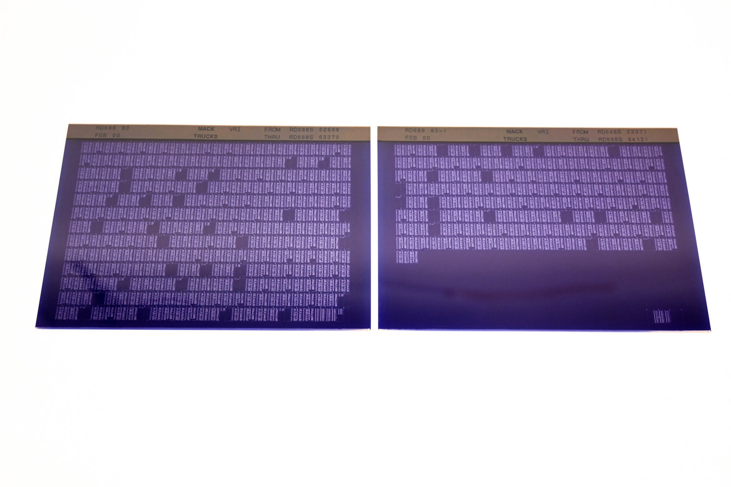 Mack RD688 83, RD688 83-1 RD688S52689 - RD688S54121 VRI Microfiche Lot of 2 NOS