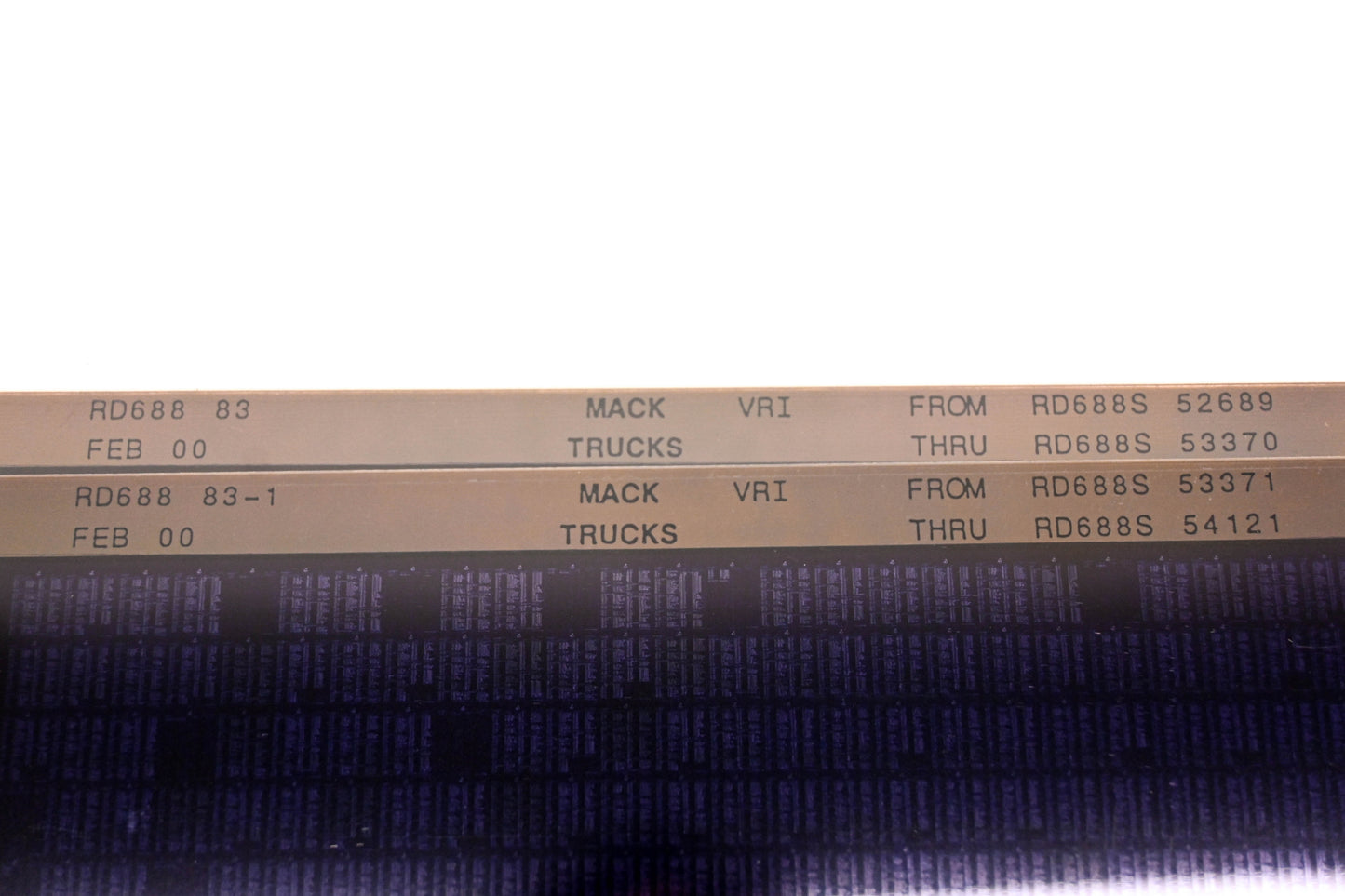 Mack RD688 83, RD688 83-1 RD688S52689 - RD688S54121 VRI Microfiche Lot of 2 NOS