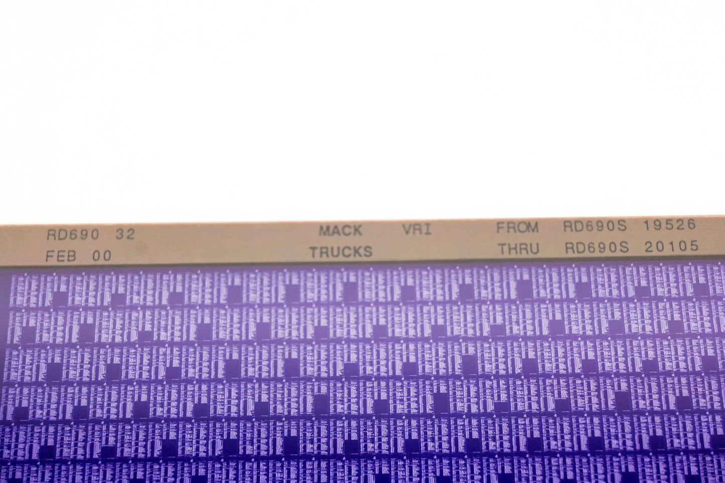 Mack RD690 32 RD690S19526 - RD690S20105 VRI Microfiche NOS