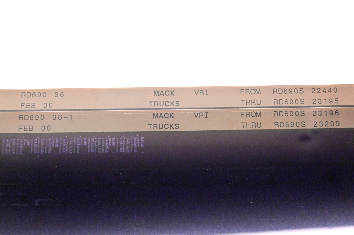 Mack RD690 36, RD690 36-1 RD690S22440 - RD690S23209 VRI Microfiche Lot of 2 NOS