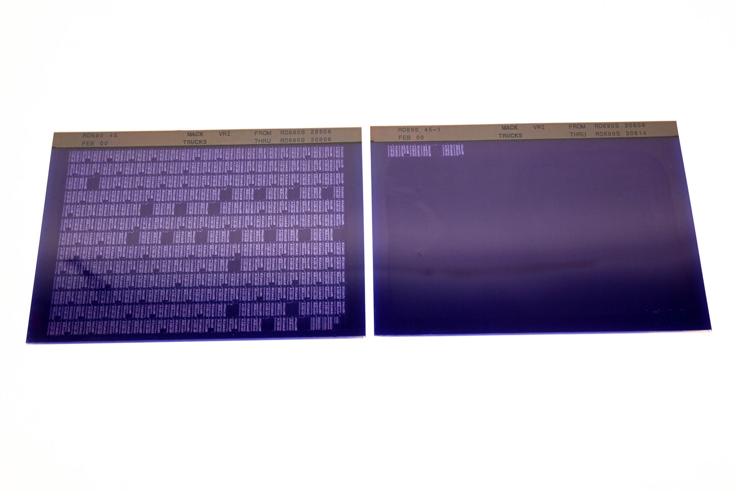 Mack RD690 45, RD690 45-1 RD690S29506 - RD690S30614 VRI Microfiche Lot of 2 NOS