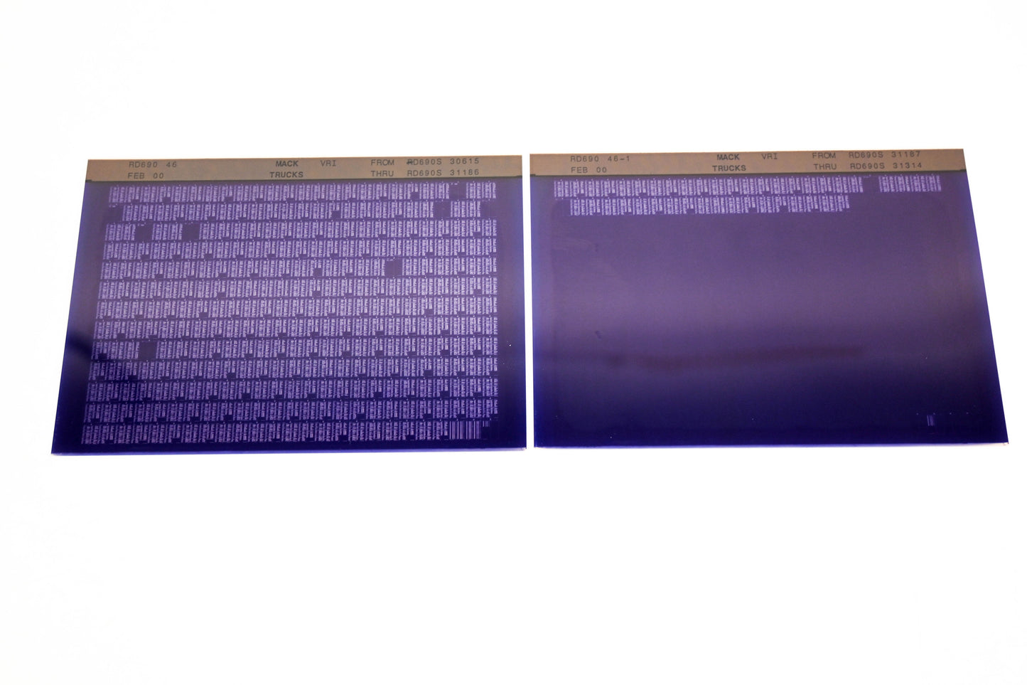 Mack RD690 46, RD690 46-1 RD690S30615 - RD690S31314 VRI Microfiche Lot of 2 NOS