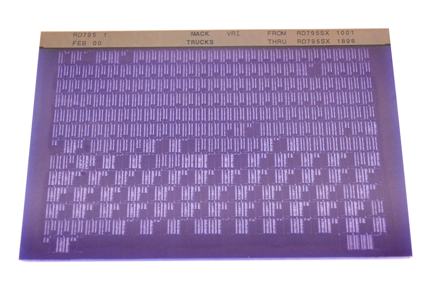 Mack RD795 1 RD795SX1001 - RD795SX1896 VRI Microfiche NOS