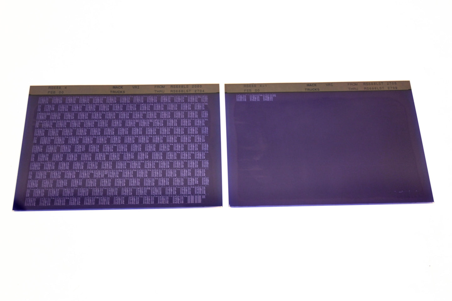 Mack RS688 4, RS688 4-1 RS688LS2080 - RS688LST2709 VRI Microfiche Lot of 2 NOS