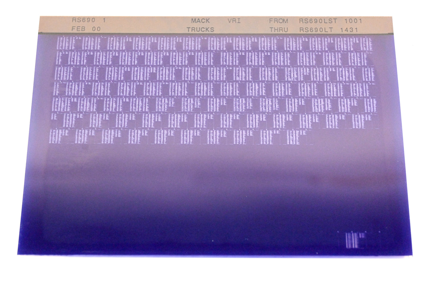 Mack RS690 1 RS690LST1001 - RS690LT1431 VRI Microfiche NOS